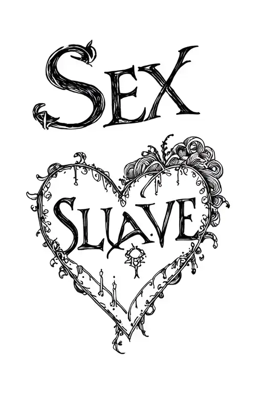 "SEX SLAVE" heart shape tattoo design idea