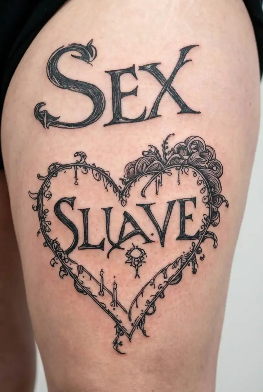 "SEX SLAVE" heart shape tattoo design idea