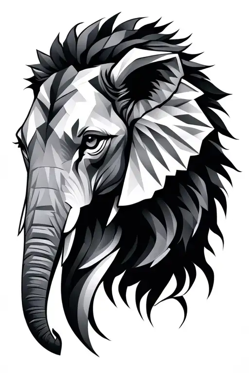 Geometric elephant head (First half) geometric Lion head (second half) geometric Ornaments  tattoo design idea