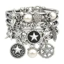 3D charm bracelet  - multiple layers   - diamonds and pearls  - 3 layers  - heart bangle, R bangle, star bangle, feather tattoo design idea