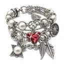 3D charm bracelet  - multiple layers   - diamonds and pearls  - 3 layers  - heart bangle, R bangle, star bangle, feather tattoo design idea