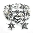 3D charm bracelet  - multiple layers   - diamonds and pearls  - 3 layers  - heart bangle, R bangle, star bangle, feather tattoo design idea