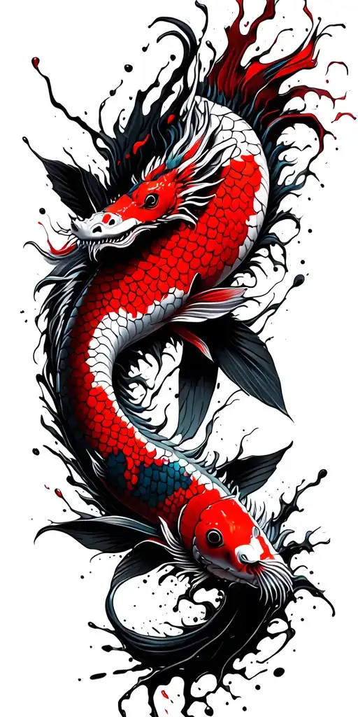 dragon and koi fish swimming upstream tattoo design idea