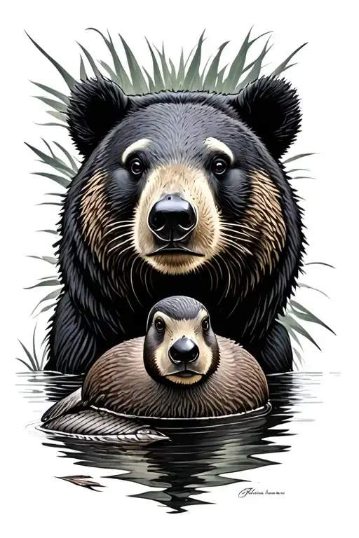 sturgeon, ducks, grouse, beaver, black bear tattoo design idea