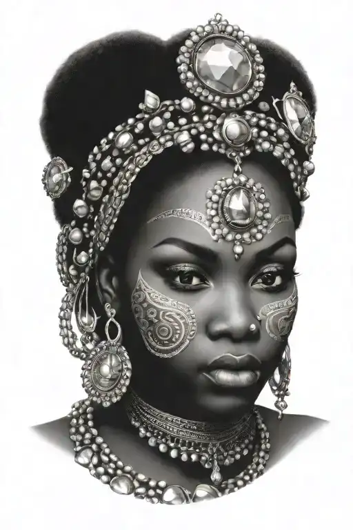 aalfrican queen godess full of jewellery tattoo design idea