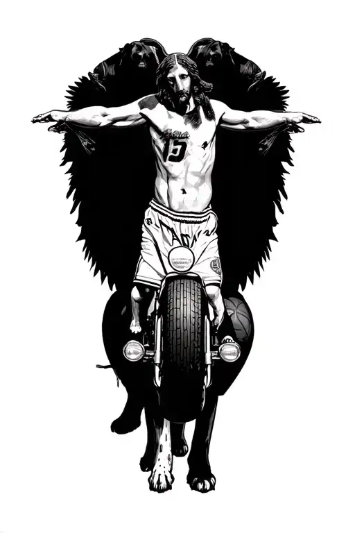 dogs and motorcycle and basketball and jesus christ tattoo design idea