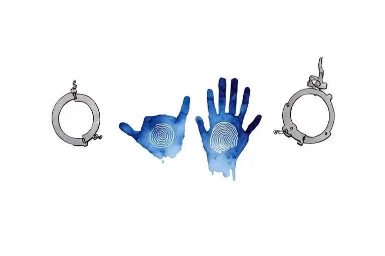 a hand cuffs with two fingerprints shaped without a hand tattoo design idea