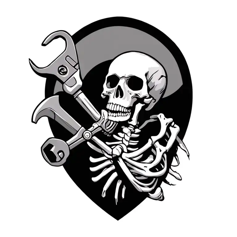 skeleton with pipe wrench tattoo design idea