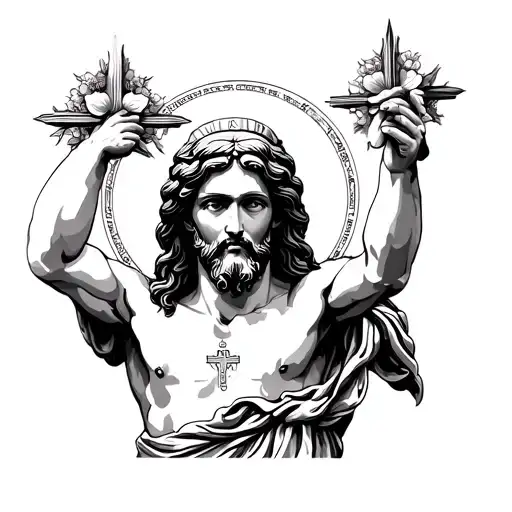 statue that represents God and Jesus Christ tattoo design idea