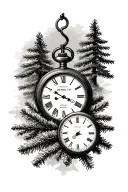 Jackson, March 10 2022 Roman numerical larger font, pocket watch, pine trees, Joshua 1:9 Bible versus tattoo design idea