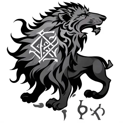 czech lion mixed with nordic runes tattoo design idea