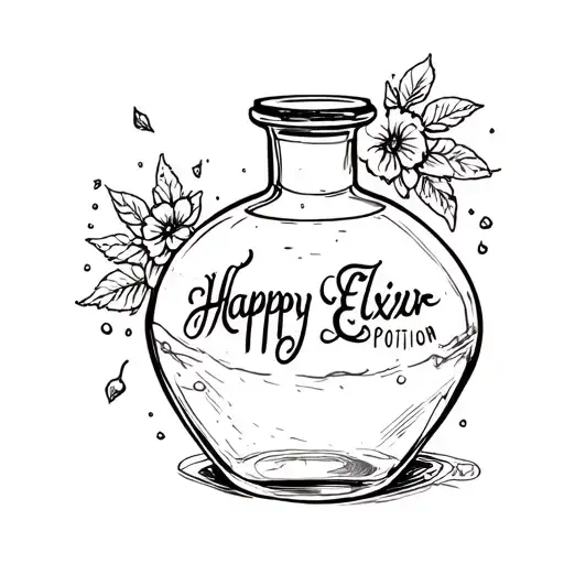 bottle of happy potion, happy elixir tattoo design idea