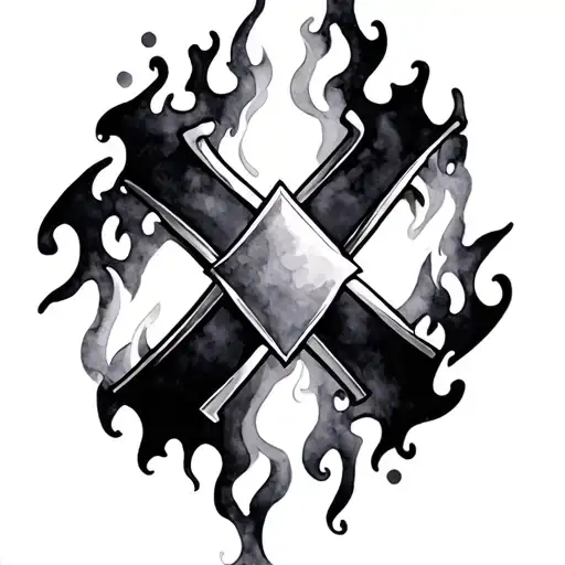 Maltese cross with watercolor flames behind it tattoo design idea