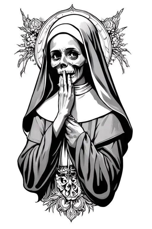 dead nun shushing tattoo design idea