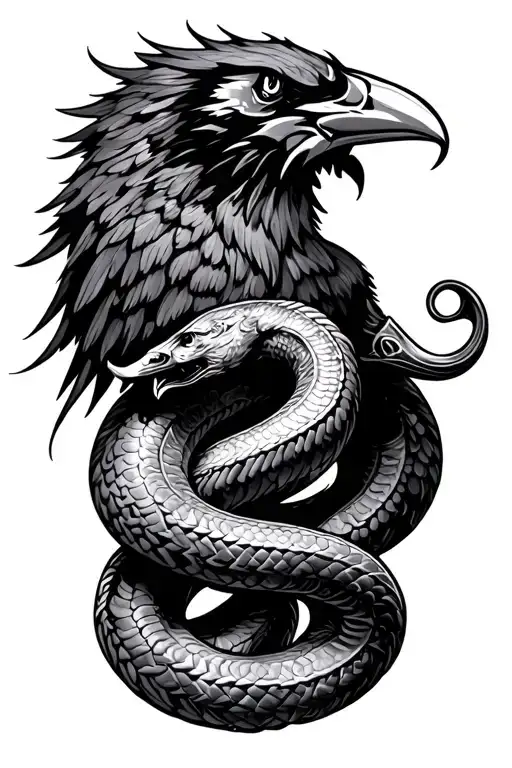 ravens, thors hammer, serpent, nordic tattoo design idea