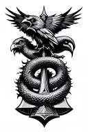 ravens, thors hammer, serpent, nordic tattoo design idea
