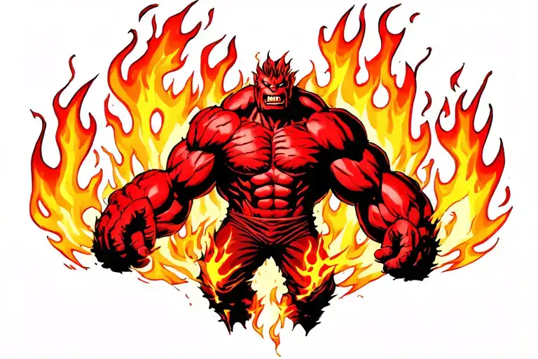 FLAMES WITH RED HULK IN THE MIDDLE tattoo design idea