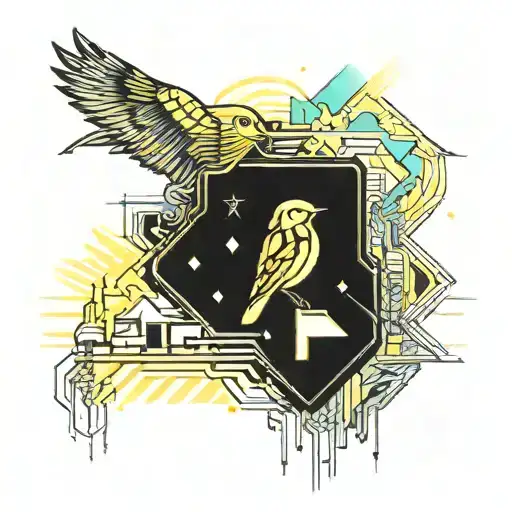 sunshine pretty lights city yellow bird glitter shining clouds tattoo design idea