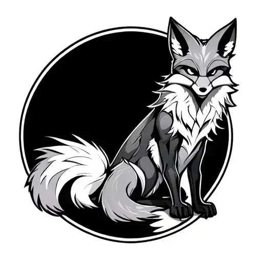 cyber fox sitting line tattoo tattoo design idea