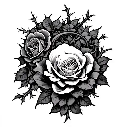 Brimstone with thorny rose vines intertwining tattoo design idea