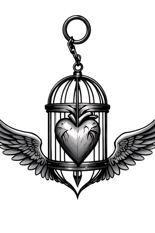 tribal heart with wings in male chastity cage tattoo tattoo design idea