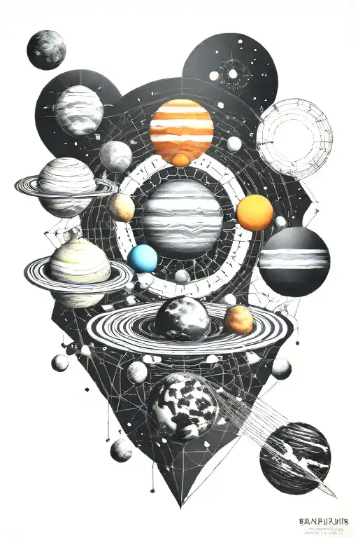 geometric solar system tattoo design idea