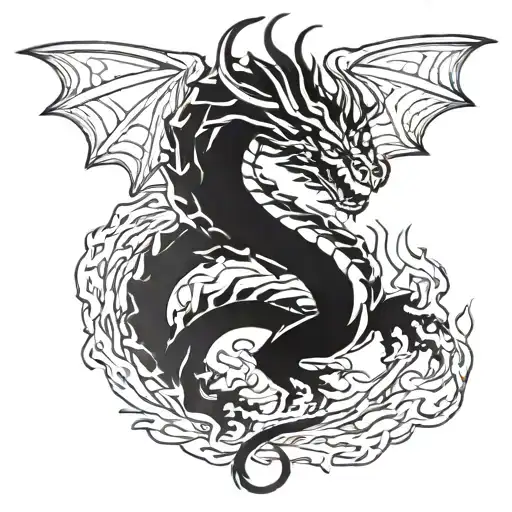dragon tattoo with flames tattoo design idea