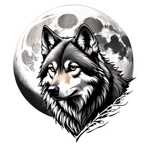 Wolf and full moon in the background tattoo design idea