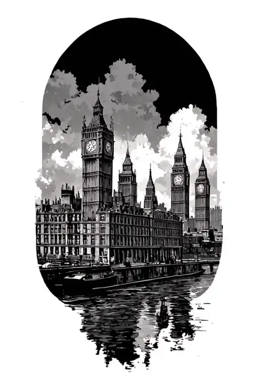 1800s london skyline tattoo design idea