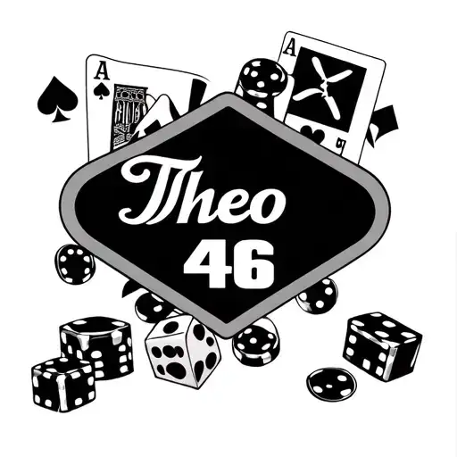 Gambling design with the vegas sign, dice, cards, Valentino Rossi number 46, Lewis Hamilton number 44. My sons name Theo tattoo design idea