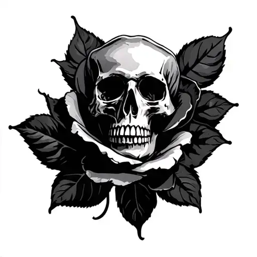skull and black rose tattoo design idea