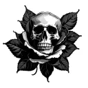 skull and black rose tattoo design idea