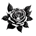 skull and black rose tattoo design idea