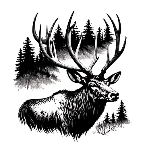 elk black with antlers tattoo design idea
