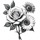 A rose, a daisy, a calendula, a touch of thrush tattoo design idea