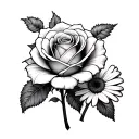 A rose, a daisy, a calendula, a touch of thrush tattoo design idea