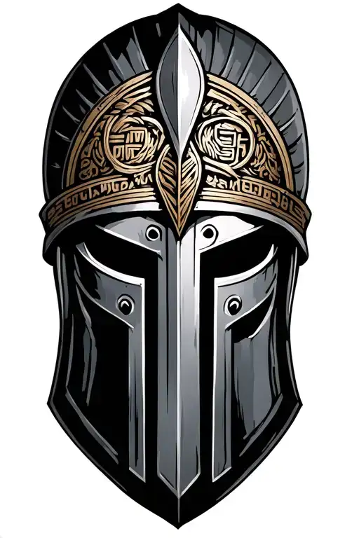 spartan helment with greek runes engraved tattoo design idea