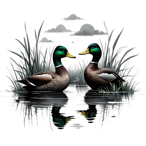 ducks and swamp tattoo design idea
