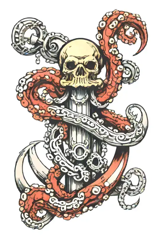octopus wrapped around a ships anchor tattoo design idea