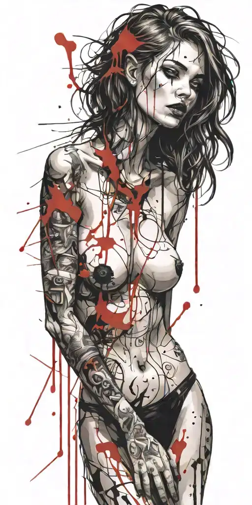 darkly alluring full nude goth girl rocking out tattoo design idea