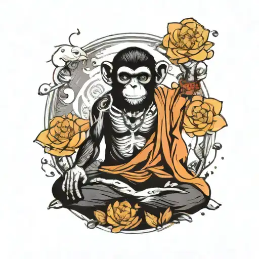yoga punk monkey lotus position levitating with universe tattoo design idea