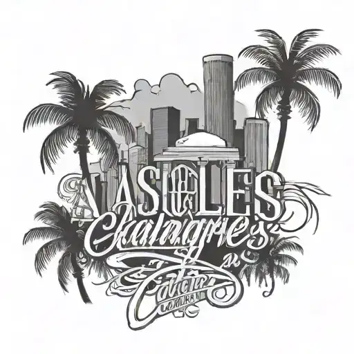 CA letters with Los Angeles skyline palm trees tattoo design idea