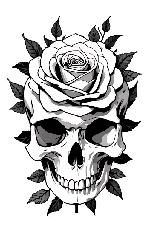 skull with rose intertwined tattoo design idea
