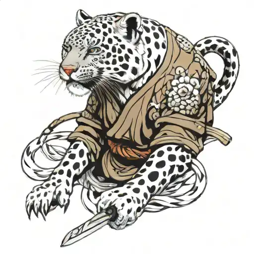 snow leopard samurai tattoo design idea