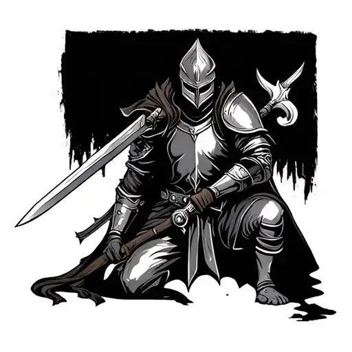 Kneeling Knight holding a Sword tattoo design idea