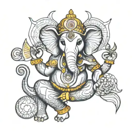 friendly looking grown up Lord Ganesha full body with an airy light feeling tattoo design idea