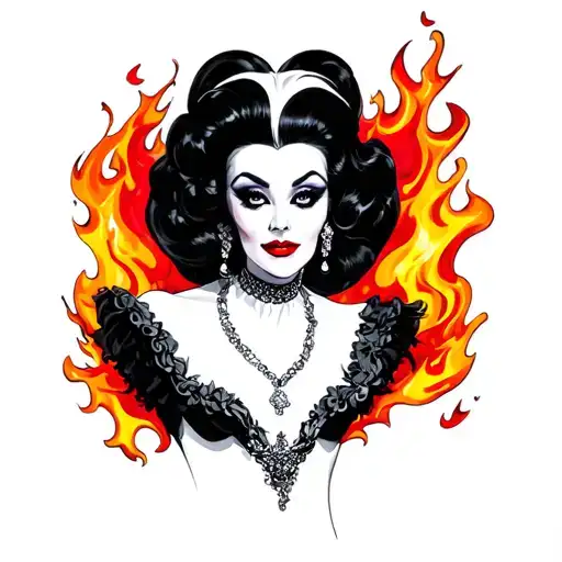 Cruella de Mon Cartoon View do a design in color with her, it can be on fire and very elegant tattoo design idea