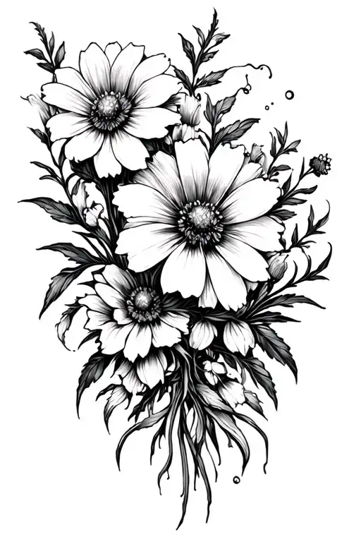 wild flowers gothic style tattoo design idea