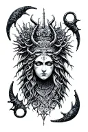 tripple face goddess Hecate key 3 moons tattoo design idea