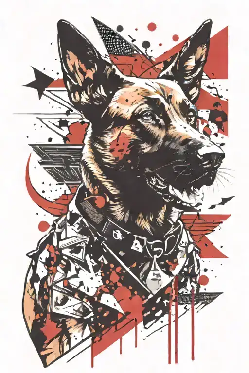 Belgium Malinois police dog biting tattoo design idea